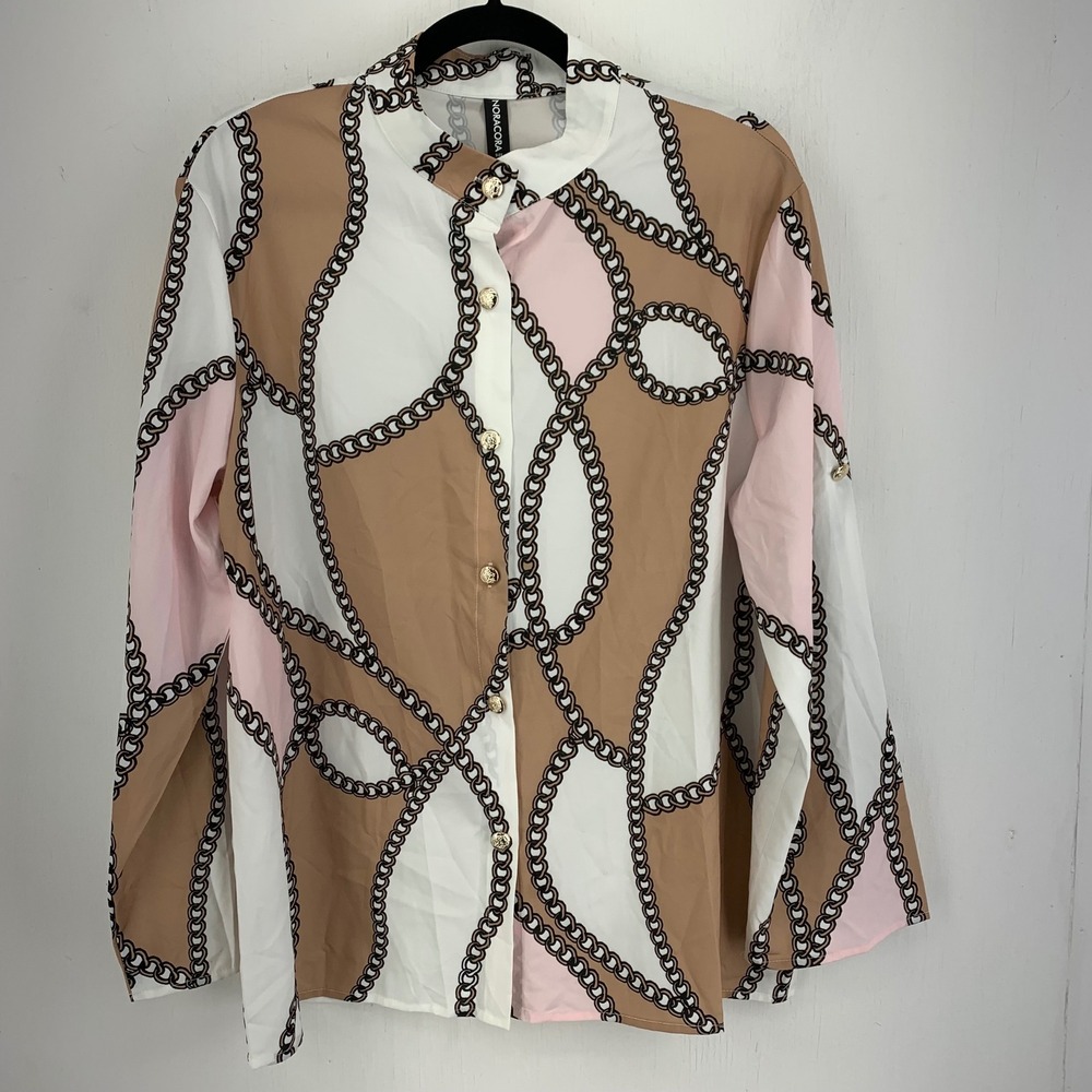 Noracora‎ Women Long Sleeve Chain Print Button Up Lightweight Large NEW